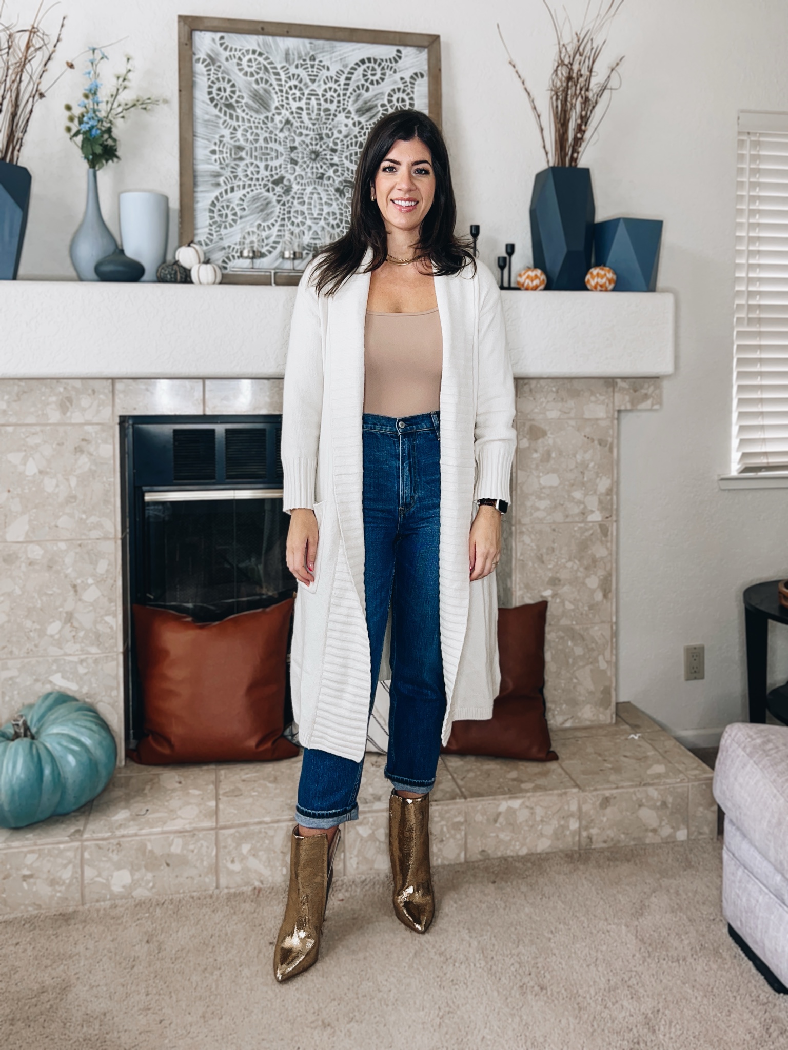 Vaylyn Gold Pointed-Toe Mid-Calf 